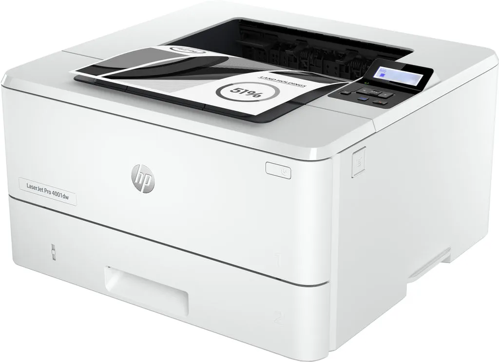 HP LaserJet Pro 4001dw – màn hình LCD 2 dòng và bảng điều khiển trực quan HP LaserJet Pro 4001dw – mặt trên và bảng điều khiển LCD