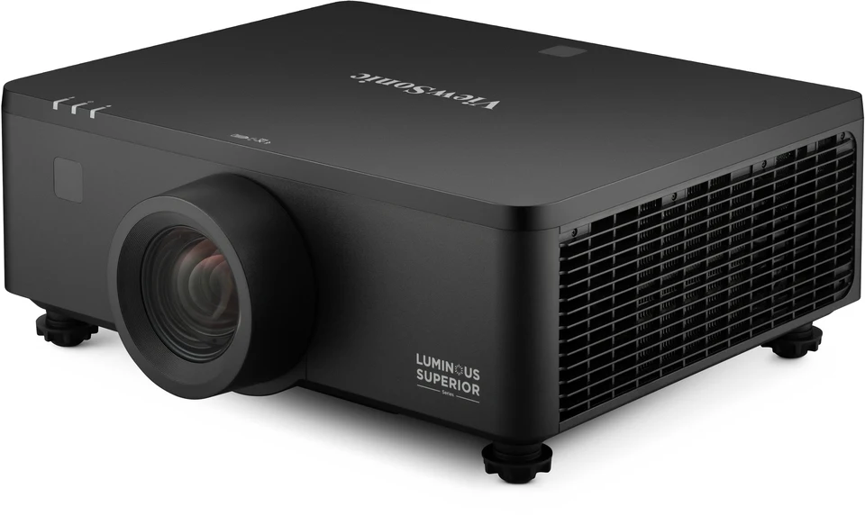 Máy chiếu ViewSonic LS950-4K góc nghiêng trái - thân đen cao cấp, nguồn sáng Phosphor Laser thế hệ 3, khe tản nhiệt lớn