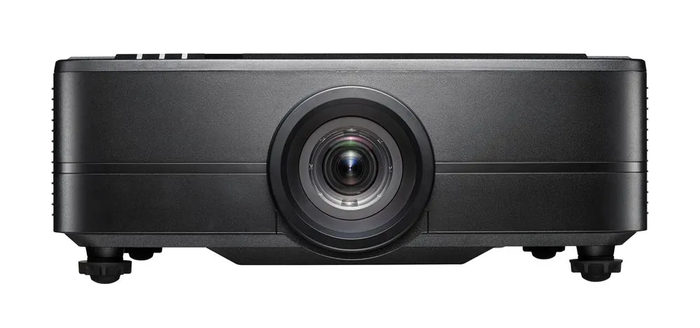 Ống kính short throw của máy chiếu Optoma ProScene ZU725TST Mặt trước máy chiếu Optoma ZU725TST cận cảnh cụm ống kính tiêu cự ngắn