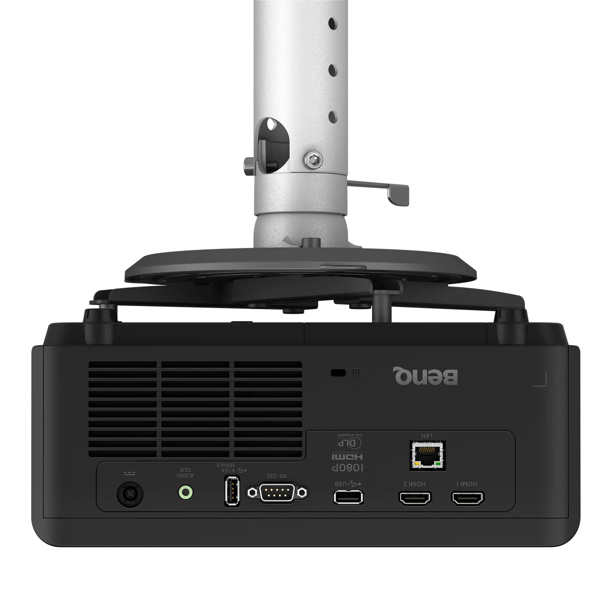 Cổng kết nối phía sau máy chiếu BenQ LH830ST Mặt sau máy chiếu BenQ LH830ST với cổng kết nối HDMI, LAN, USB