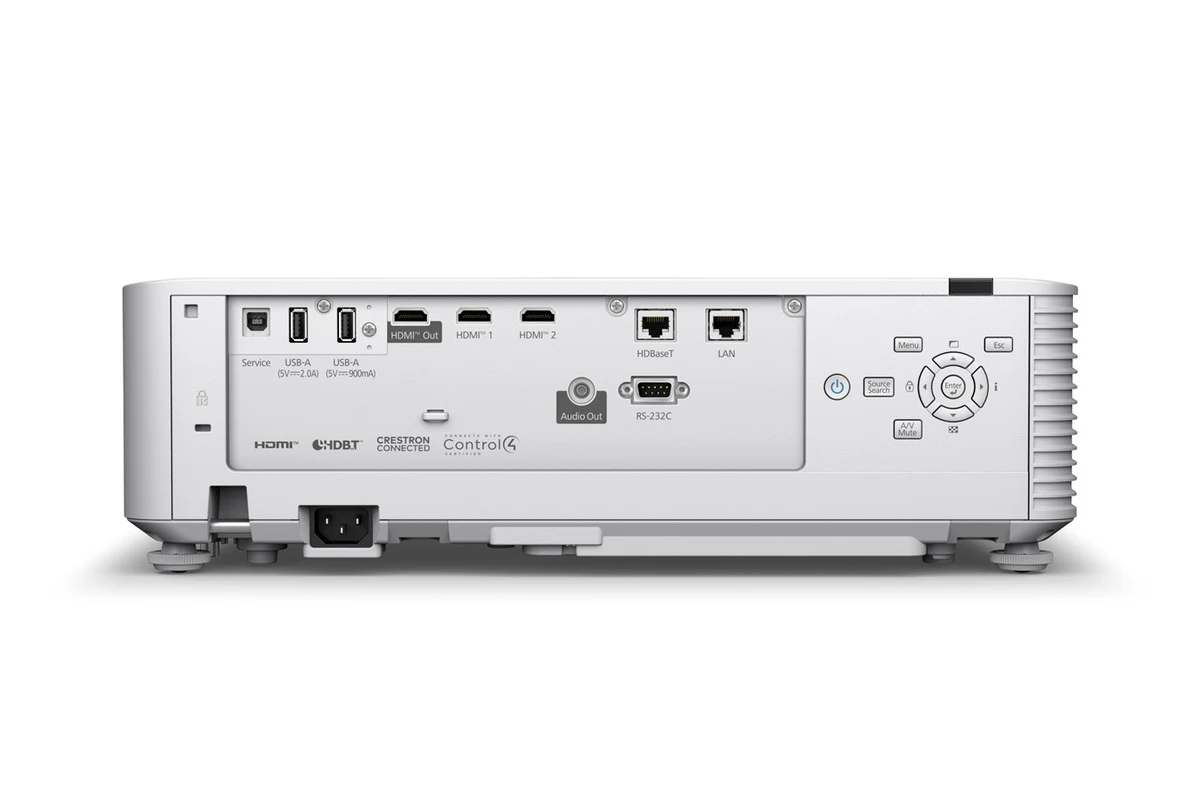 Cổng kết nối Epson EB-L690SE - 2 HDMI in, HDMI out, HDBaseT, LAN RJ45, Audio Out, RS-232C, USB, hỗ trợ Crestron & Control4