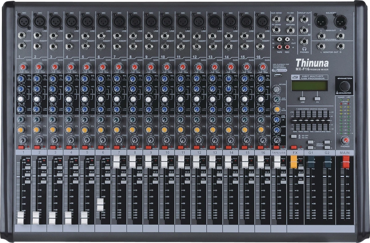 Bàn Trộn Mixer THINUNA MX-F16 (16 Kênh, USB + Effect) chính hãng THINUNA