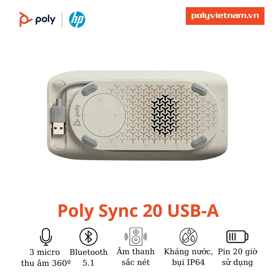 Poly Sync 20 - pin 20 giờ, USB + Bluetooth, IP64 Poly Sync 20 pin tích hợp và kết nối