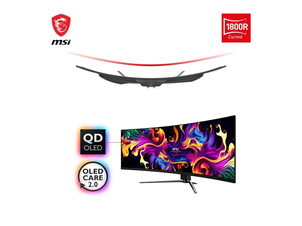 Cụm cổng kết nối của màn hình MSI MPG 491CQP QD-OLED Cổng kết nối HDMI 2.1, DisplayPort và USB-C trên MSI MPG 491CQP