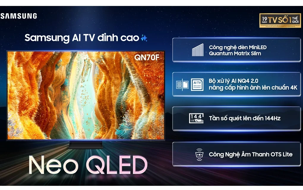 Tivi Samsung QA75QN70F đèn nền Quantum Mini LED, Neo Quantum HDR tương phản vượt trội
