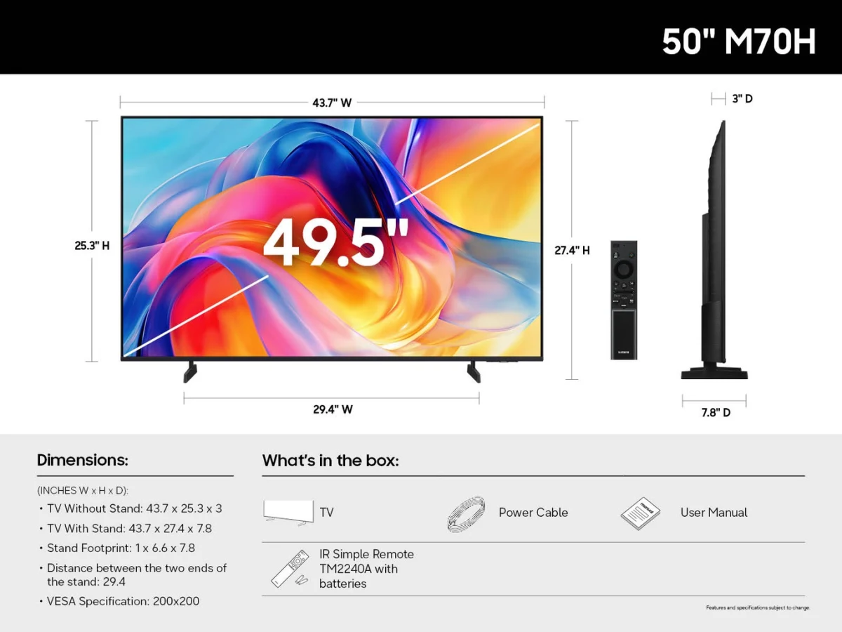 Tivi Samsung M70H Mini-LED 4K màu sắc Pure Spectrum Color sống động