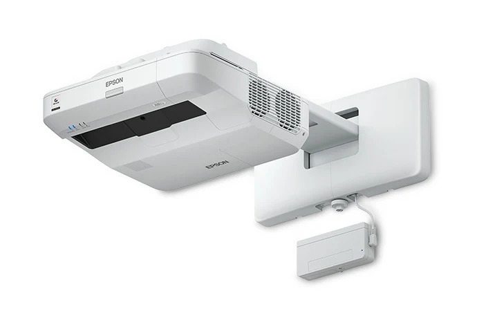 Máy chiếu Epson EB-696Ui góc nghiêng - thiết kế siêu gần Ultra Short Throw gắn giá treo tường cho lớp học và phòng họp