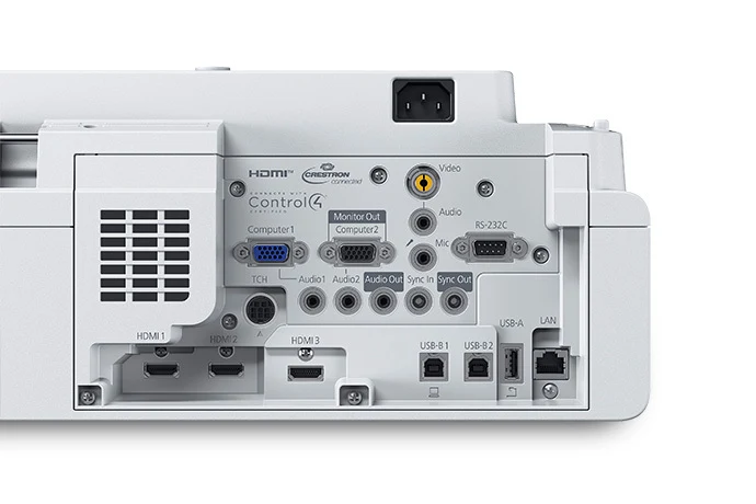 Cổng kết nối Epson EB-725Wi - 3 HDMI, 2 VGA in, USB Type A/B, LAN, RS-232C, hỗ trợ Crestron và Control4