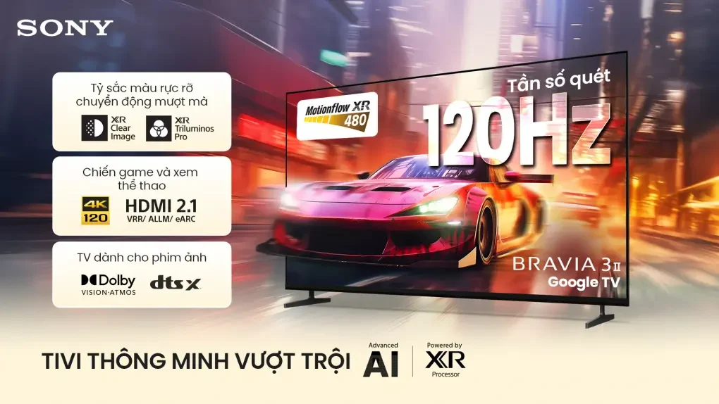 Tivi Sony BRAVIA 3 II K-50XR30M2 chạy Google TV, điều khiển giọng nói tiếng Việt