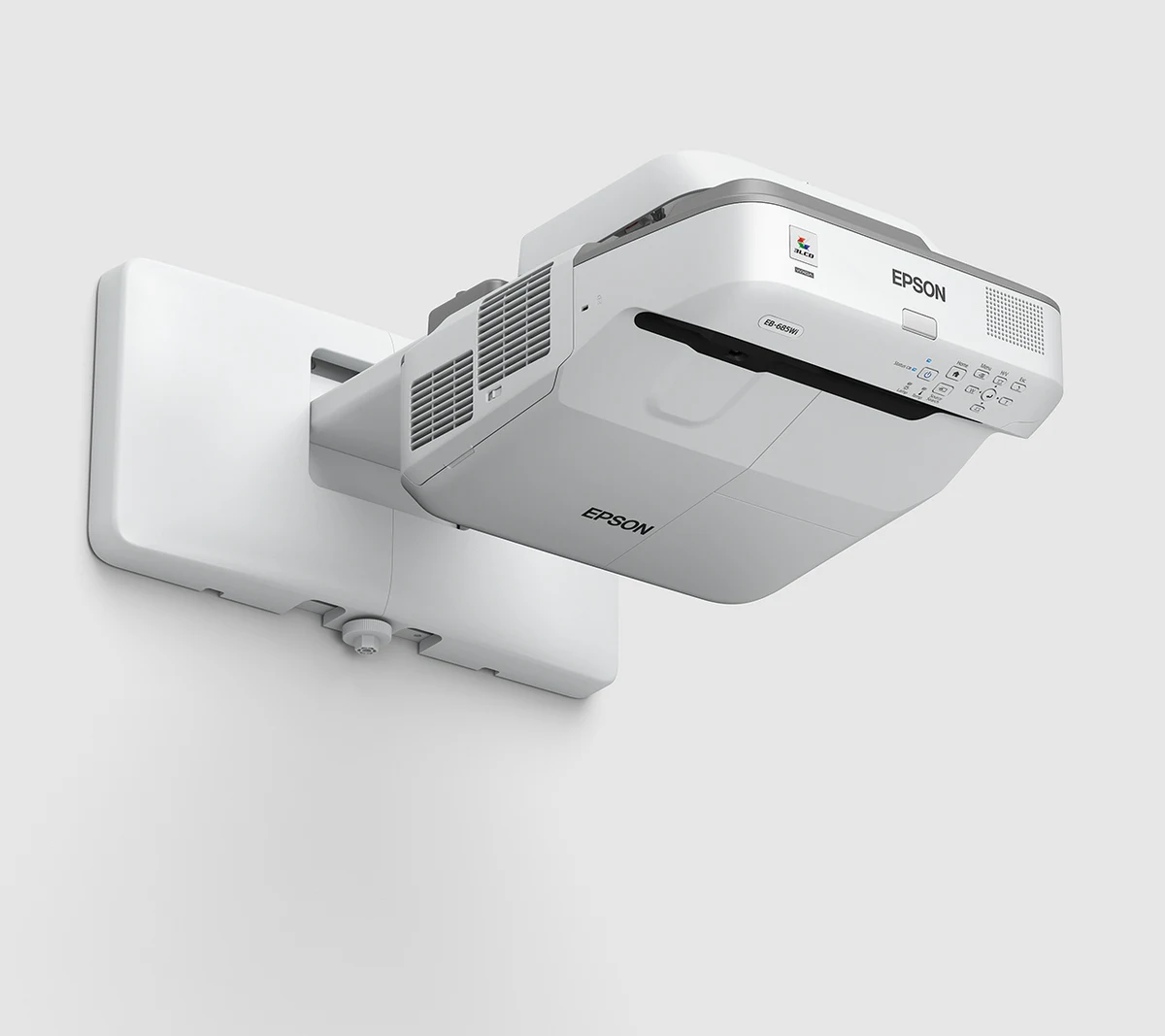 Máy chiếu siêu gần Epson EB-685W góc phải - thiết kế Ultra Short Throw đặt sát tường lớp học