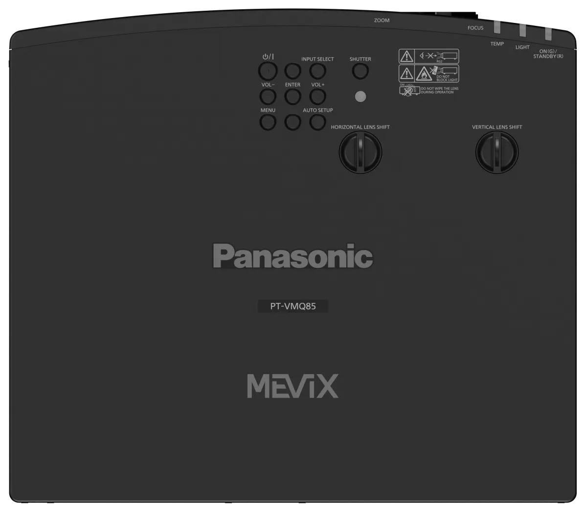 Panasonic PT-VMQ75 - thiết kế ~50% nhựa tái chế, bộ lọc 20.000 giờ Máy chiếu Panasonic PT-VMQ75 nhìn từ trên thân đen