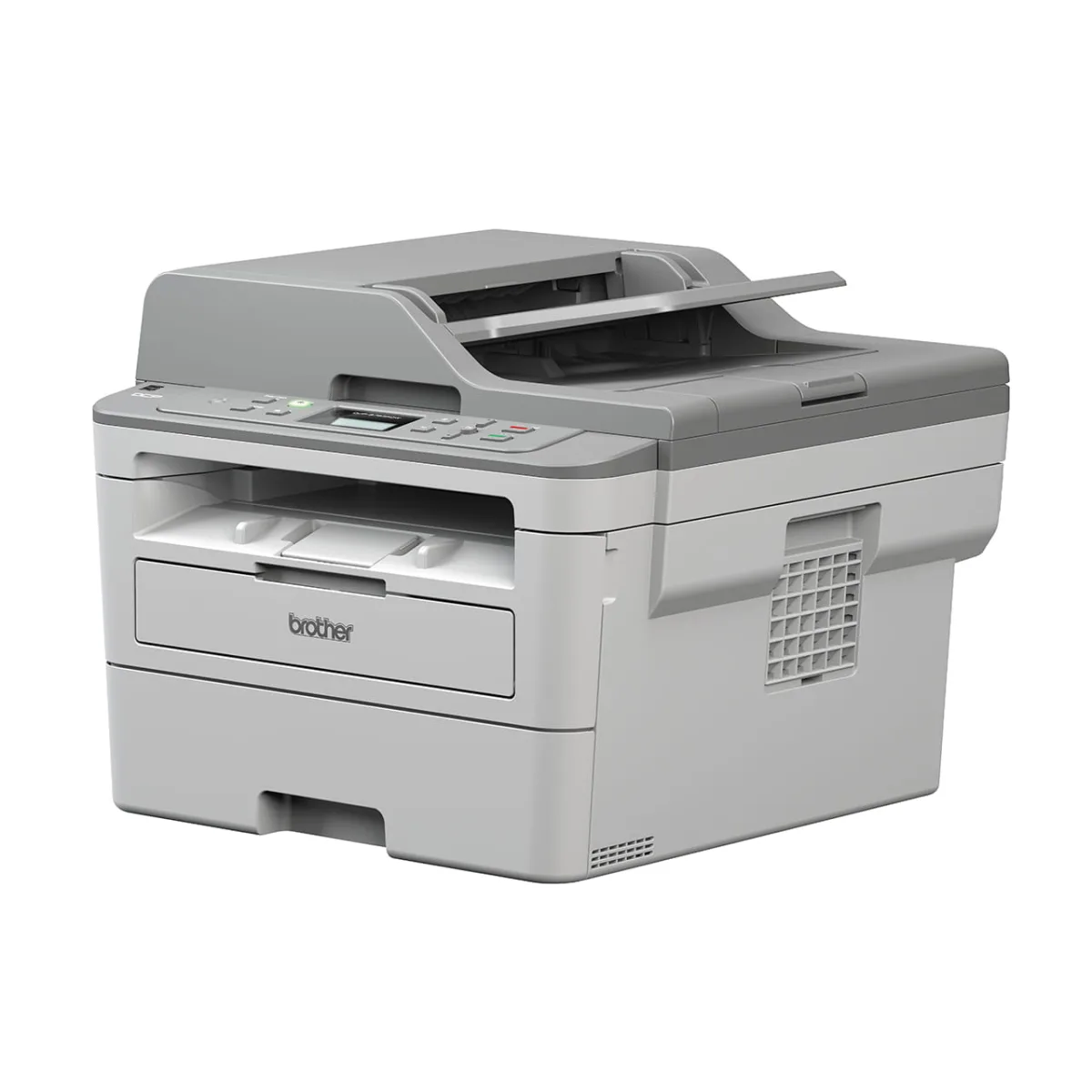 Brother DCP-B7535DW mặt bên với cổng USB, Ethernet và Wi-Fi