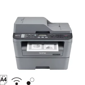 Máy in laser Brother MFC-L2701DW mặt trước với ADF và Wi-Fi
