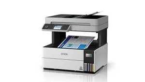 Máy in Epson L6490 mặt sau với cổng kết nối USB Ethernet và nguồn điện