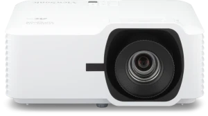 Máy chiếu ViewSonic LSD500-4K Laser 4K UHD 5000 ANSI Lumens - mặt trước, ống kính zoom quang 1.6x, huy hiệu 4K HDR