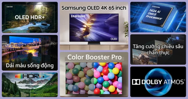 Tivi OLED Samsung 65 inch QA65S90F 4K Vision AI - tấm nền QD-OLED viền siêu mỏng