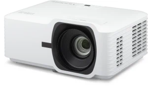 Máy chiếu ViewSonic LS630HD Laser Full HD - góc nghiêng trái, ống kính laser, thân máy trắng Luminous Superior