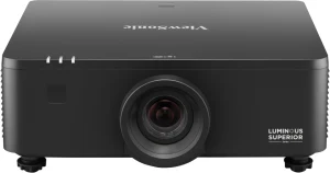 Máy chiếu ViewSonic LS951WU Laser WUXGA 8000 ANSI Lumens - mặt trước, ống kính chiếu gần Luminous Superior
