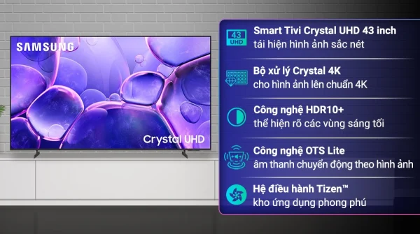 Smart Tivi Crystal UHD Samsung 43 inch UA43U8550F 4K - thiết kế viền mỏng gọn đẹp