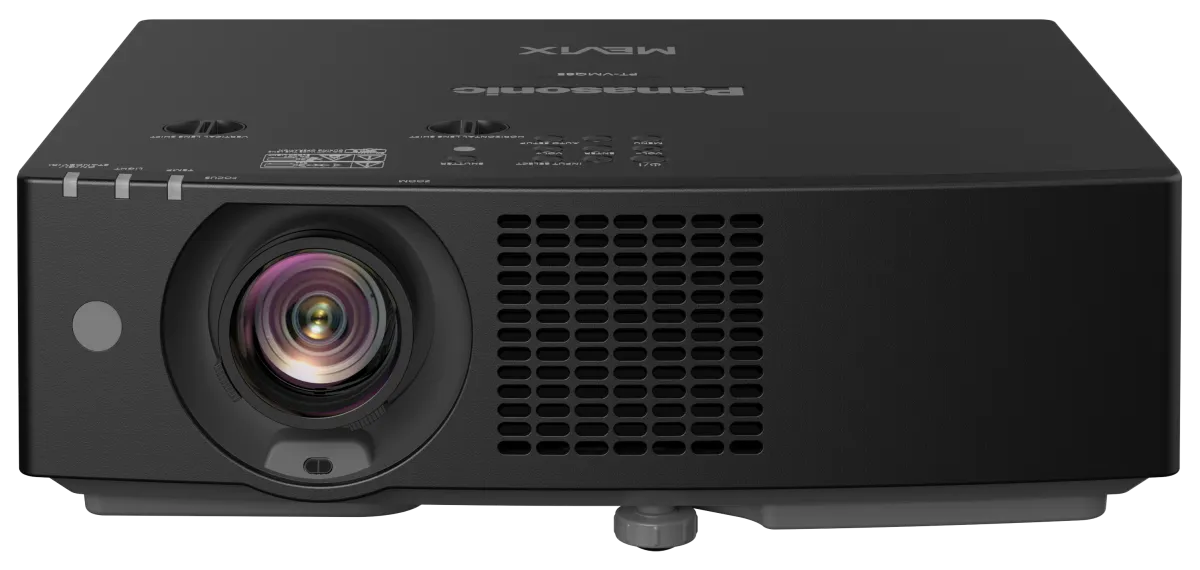 Panasonic PT-VMQ75 - máy chiếu 4K 3LCD Laser 7.300 lumens nhỏ nhẹ nhất phân khúc Máy chiếu Panasonic PT-VMQ75 4K 3LCD laser màu đen nhìn chính diện