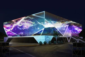 Máy chiếu Epson EB-PU2220B projection mapping mặt tiền tòa nhà ban đêm - sự kiện kiến trúc khổng lồ