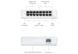 UniFi Switch Lite 16 PoE - Switch quản lý 16 cổng Gigabit, 8 cổng PoE+
