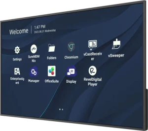 Màn hình quảng cáo ViewSonic CDE4330 góc nghiêng trái - thiết kế thương mại bền bỉ