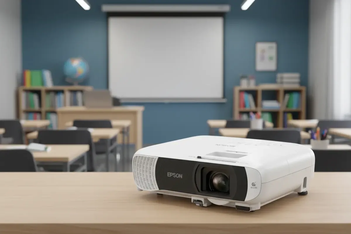 Epson EB-FH54 chiếu trình bày trong phòng họp lớp học sáng rõ