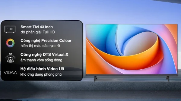 Smart Tivi Hisense FHD 43 inch 43A5S - thiết kế viền mỏng cho phòng nhỏ