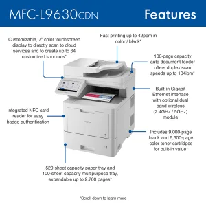 Brother MFC-L9630CDN góc nghiêng với ADF 80 tờ
