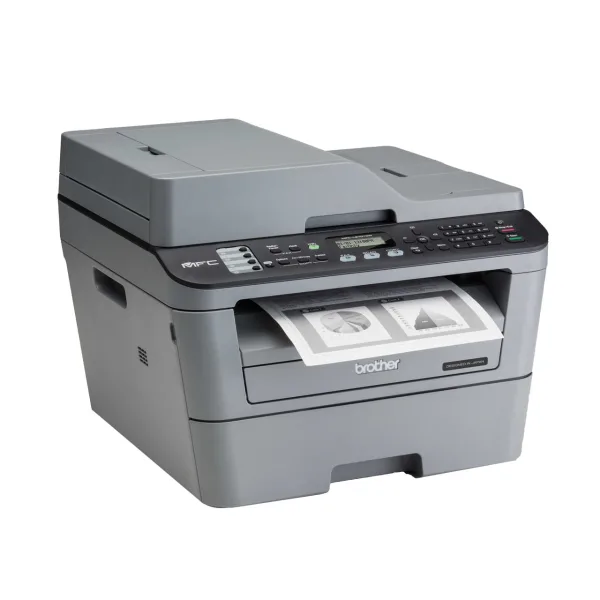 Brother MFC-L2701DW nhìn từ phía phải với hệ thống tản nhiệt