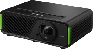 Máy chiếu ViewSonic X2-4K PRO 4K UHD chiếu gần - góc nghiêng trái, thân đen viền xanh Xbox