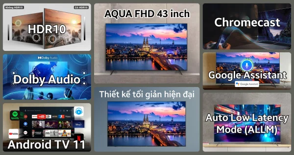 Android Tivi Aqua 43 inch AQT43K800FG Full HD - thiết kế tràn viền, màn hình rộng