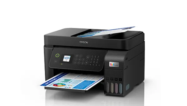 Epson L5290 mặt sau cổng USB Ethernet và khe fax RJ-11