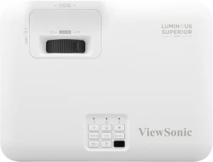 Mặt trên máy chiếu ViewSonic LS740W - vòng chỉnh zoom/focus quang học và bảng điều khiển