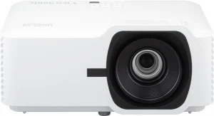 Máy chiếu ViewSonic LS740W mặt trước - ống kính zoom quang 1.3x, thân trắng lắp đặt hội trường